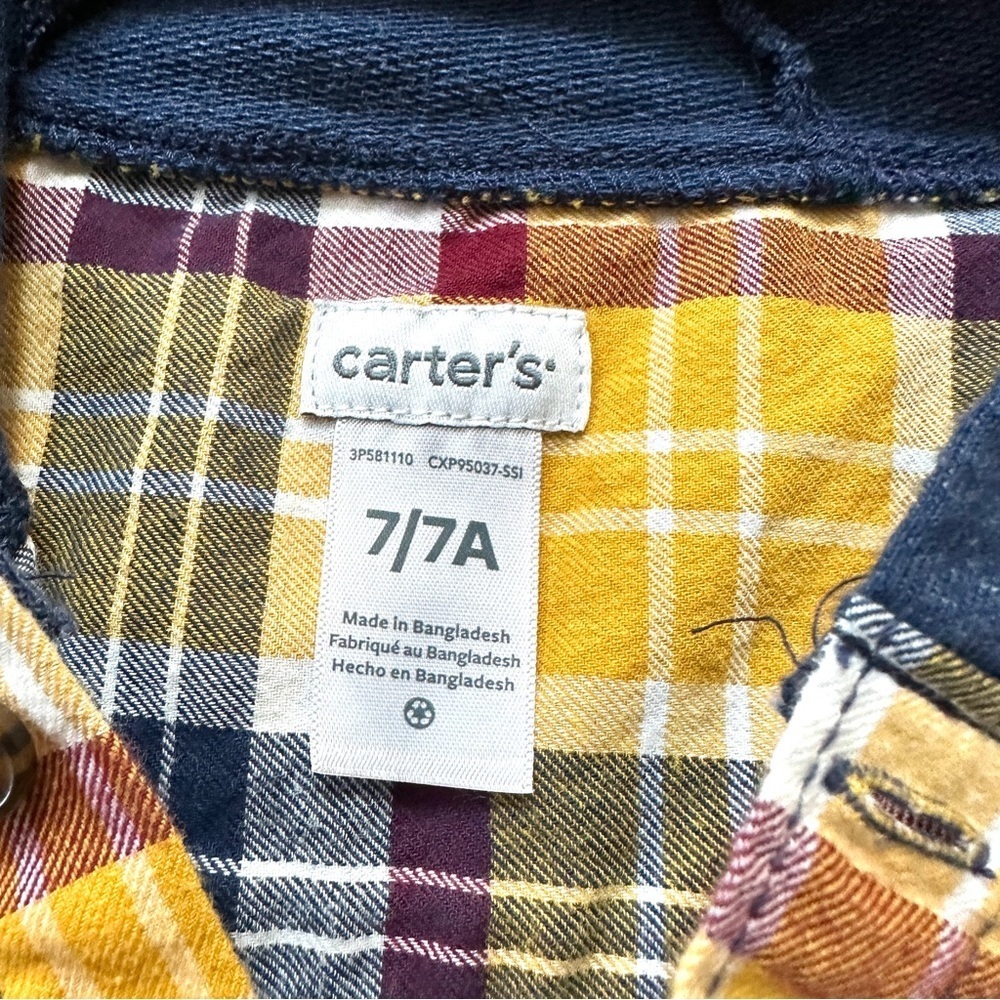 ⭐️ 5 for $25 Carter’s Kids Hooded Plaid Button Down Shirt Size 7 - Picture 3 of 4